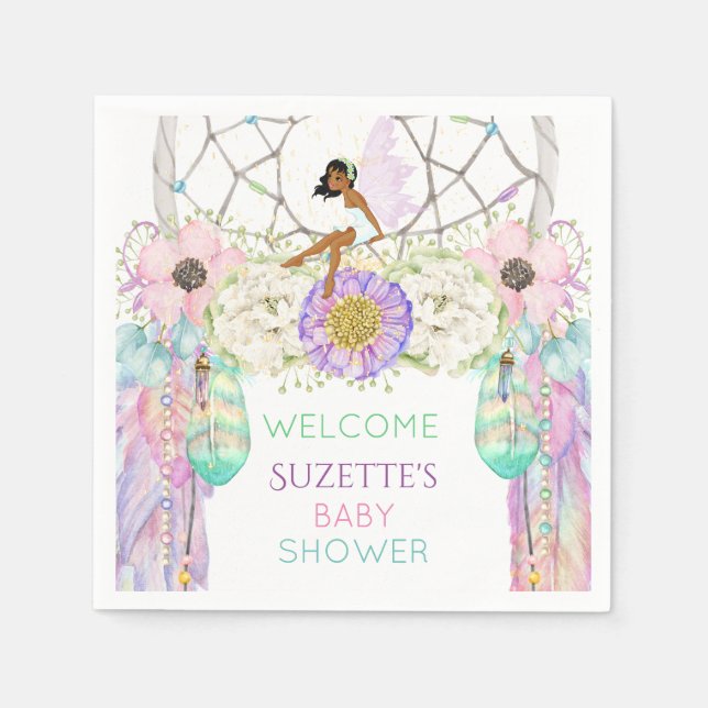 Ethnic Fairy Dream Catcher Feather Lavender Pink Napkins (Front)