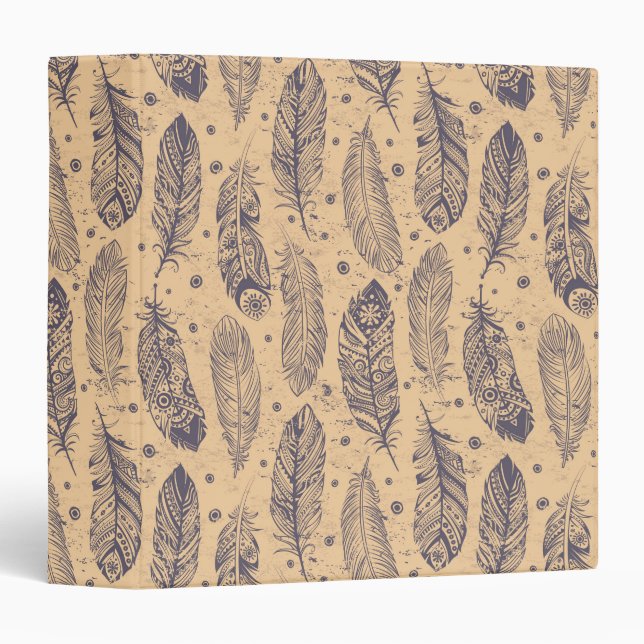 Ethnic Feather Outline Pattern 3 Ring Binder (Front/Spine)