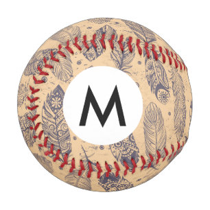 Ethnic Feather Outline Pattern Baseball