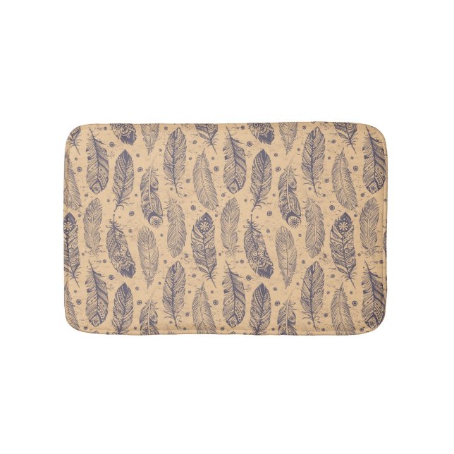 Ethnic Feather Outline Pattern Bath Mat (Front)