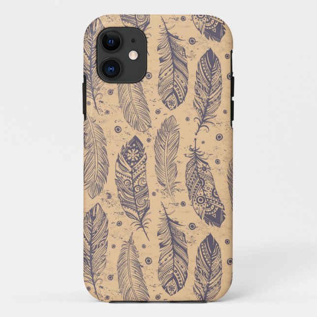 Ethnic Feather Outline Pattern Case-Mate iPhone Case (Back)