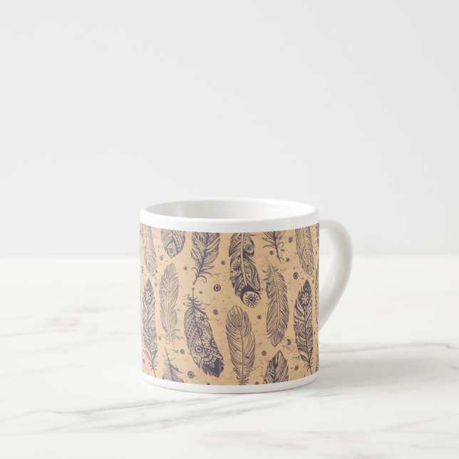 Ethnic Feather Outline Pattern Espresso Cup (Front Right)