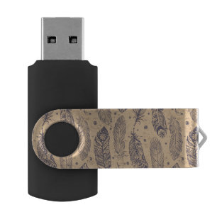 Ethnic Feather Outline Pattern Flash Drive