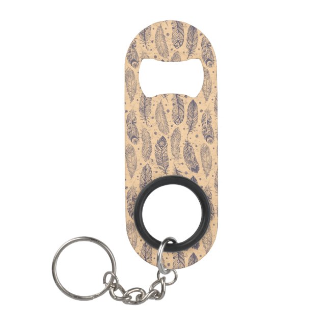 Ethnic Feather Outline Pattern Keychain Bottle Opener (Front)