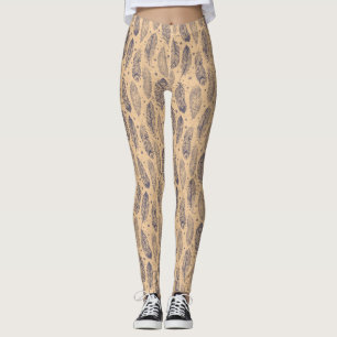 Ethnic Feather Outline Pattern Leggings