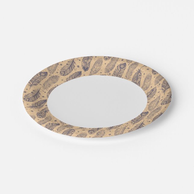 Ethnic Feather Outline Pattern Paper Plates (Angled)