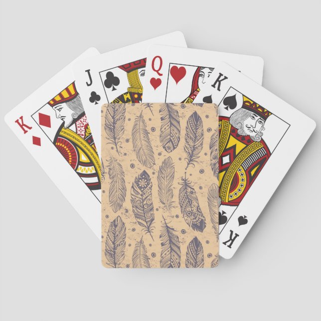 Ethnic Feather Outline Pattern Poker Cards (Back)