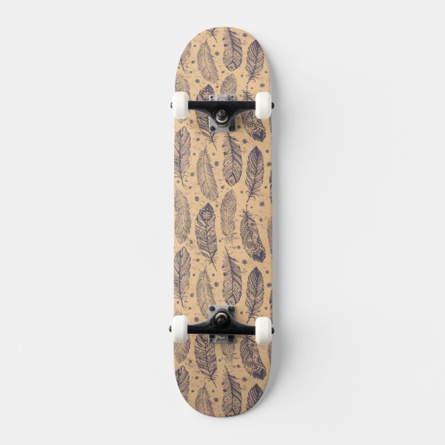 Ethnic Feather Outline Pattern Skateboard Deck (Front)