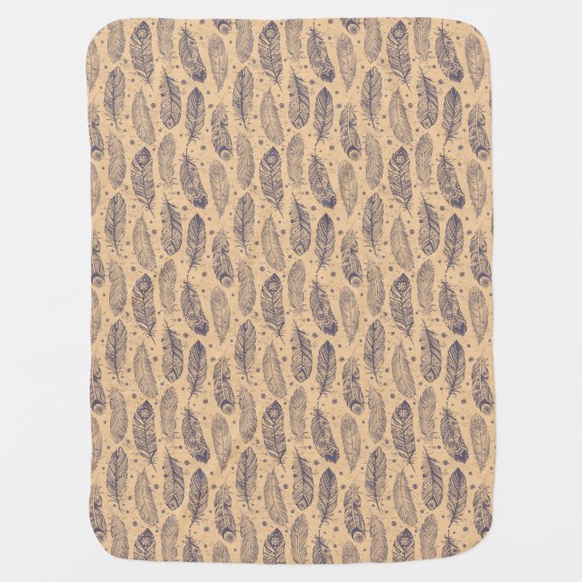 Ethnic Feather Outline Pattern Stroller Blanket (Front)