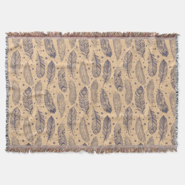 Ethnic Feather Outline Pattern Throw Blanket (Front)