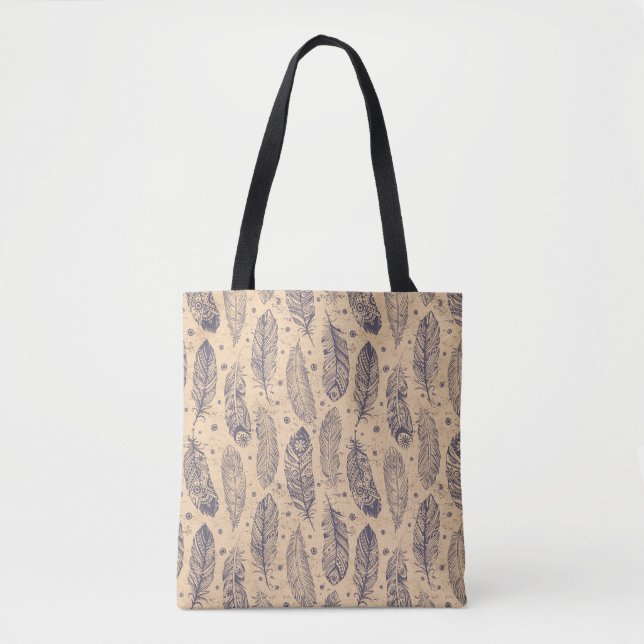 Ethnic Feather Outline Pattern Tote Bag (Front)