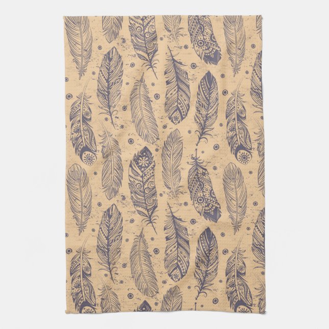 Ethnic Feather Outline Pattern Towel (Vertical)