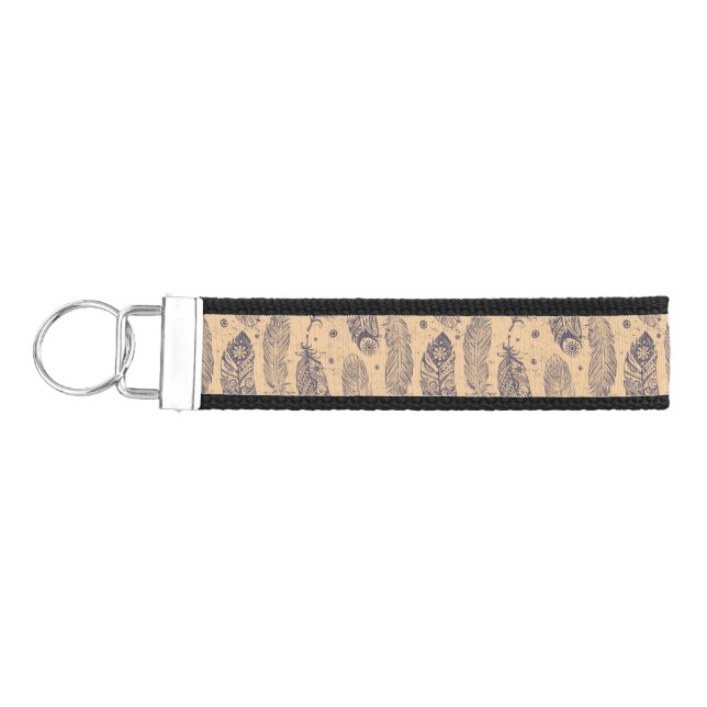 Ethnic Feather Outline Pattern Wrist Keychain (Keys on Left)