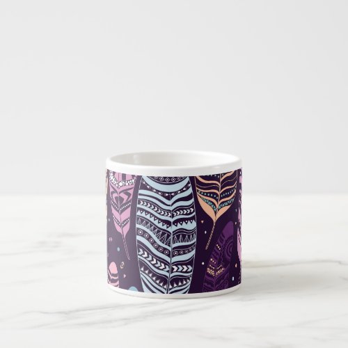 Ethnic feathers black and white pattern espresso cup
