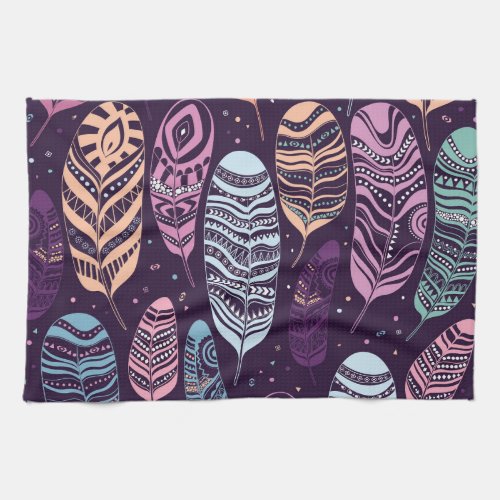 Ethnic feathers black and white pattern kitchen towel