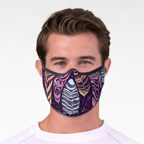 Ethnic feathers black and white pattern premium face mask