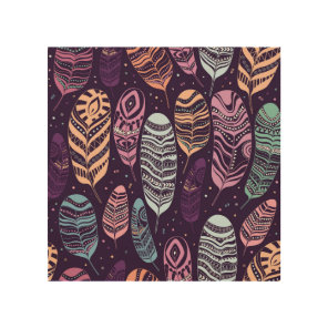 Ethnic feathers: black and white pattern wood wall art