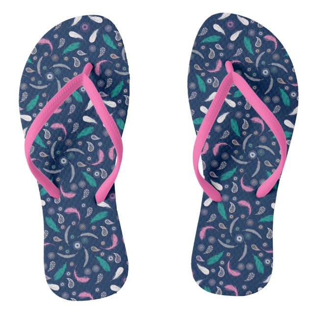 ethnic feathers bohemian pattern flip flops (Footbed)