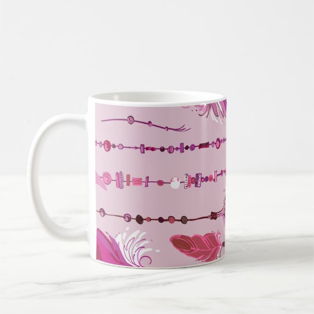 Ethnic Feathers: Bright Colored Pattern. Coffee Mug (Left)