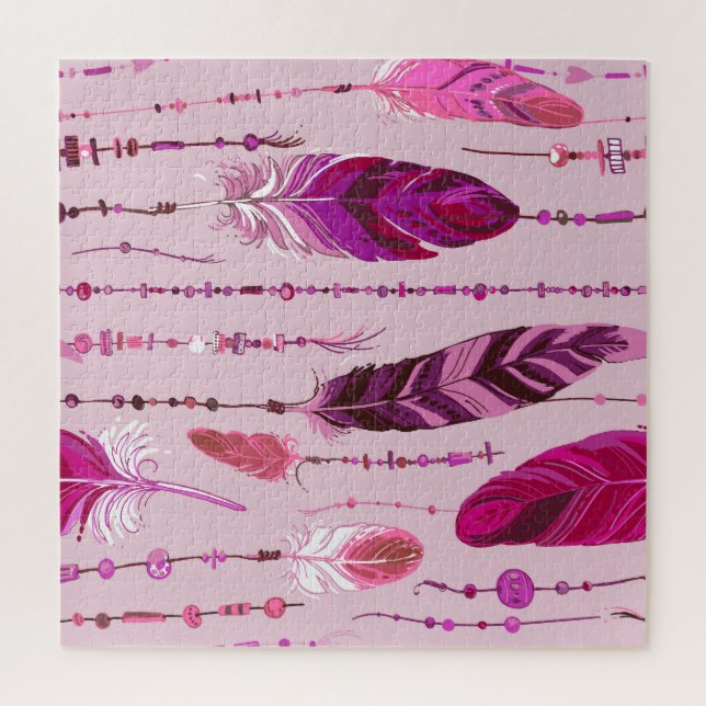 Ethnic Feathers: Bright Colored Pattern. Jigsaw Puzzle (Vertical)