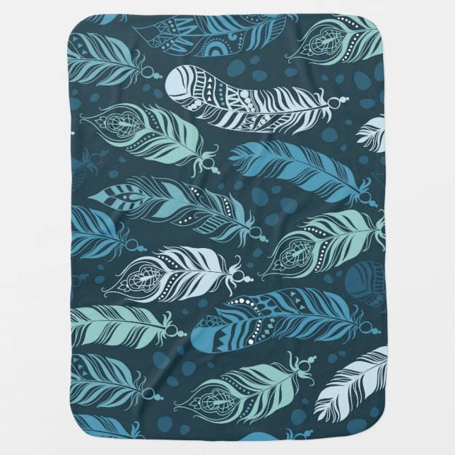 Ethnic Feathers: Colorful Seamless Pattern. Baby Blanket (Front)