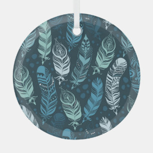 Ethnic Feathers: Colorful Seamless Pattern. Glass Ornament