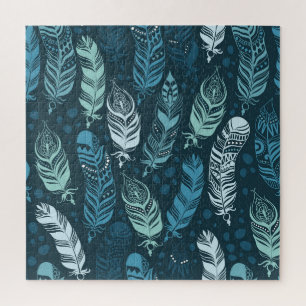 Ethnic Feathers: Colorful Seamless Pattern. Jigsaw Puzzle