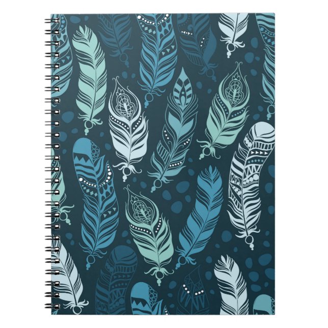 Ethnic Feathers: Colorful Seamless Pattern. Notebook (Front)