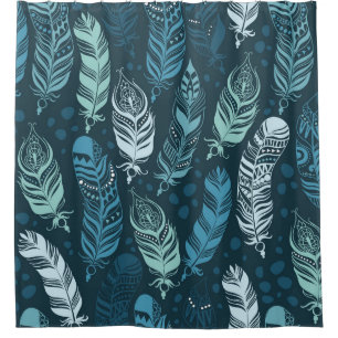 Ethnic Feathers: Colorful Seamless Pattern. Shower Curtain