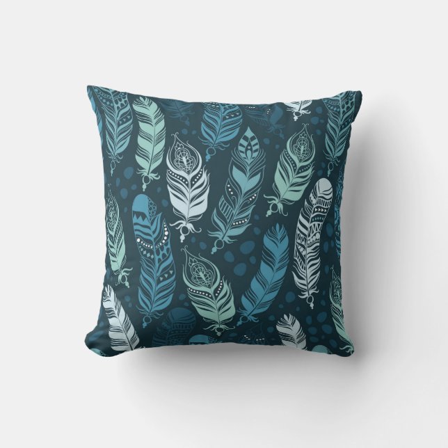 Ethnic Feathers: Colorful Seamless Pattern. Throw Pillow (Front)