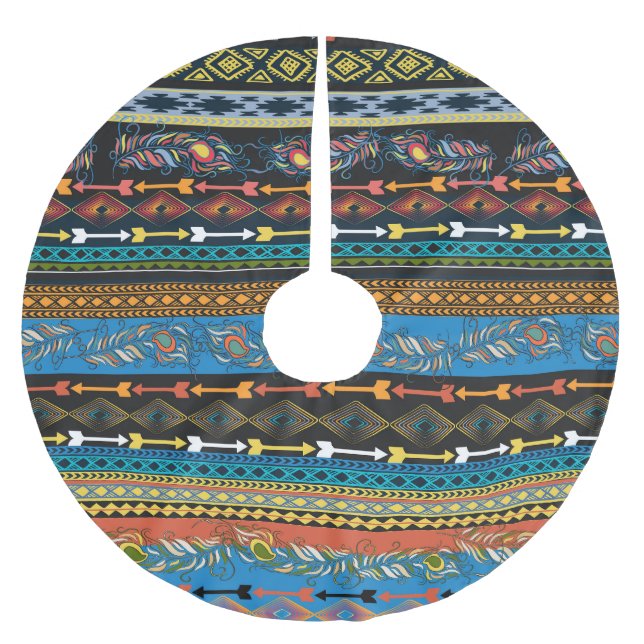 Ethnic Feathers: Embroidery Boho Chic Brushed Polyester Tree Skirt (Front)