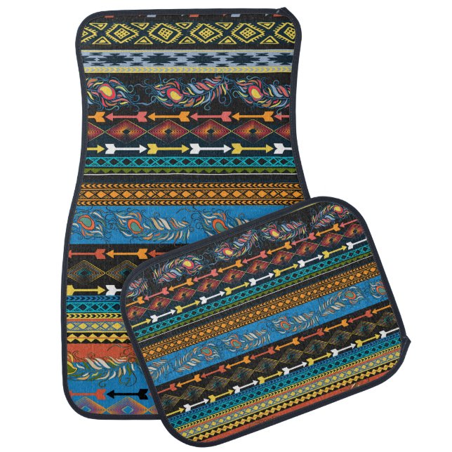 Ethnic Feathers: Embroidery Boho Chic Car Floor Mat (Set)