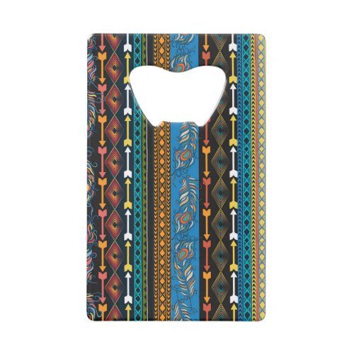 Ethnic Feathers Embroidery Boho Chic Credit Card Bottle Opener