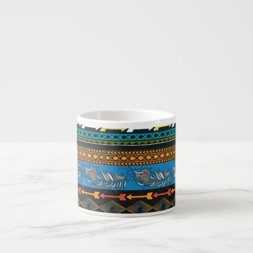 Ethnic Feathers Embroidery Boho Chic Espresso Cup
