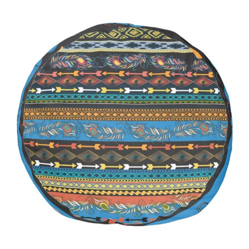 Ethnic Feathers Embroidery Boho Chic Pouf