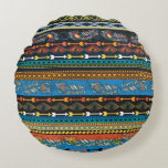 Ethnic Feathers: Embroidery Boho Chic Round Pillow