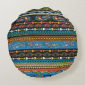 Ethnic Feathers: Embroidery Boho Chic Round Pillow (Back)