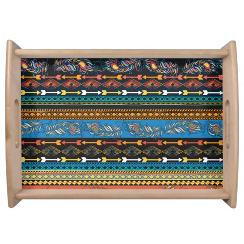 Ethnic Feathers Embroidery Boho Chic Serving Tray
