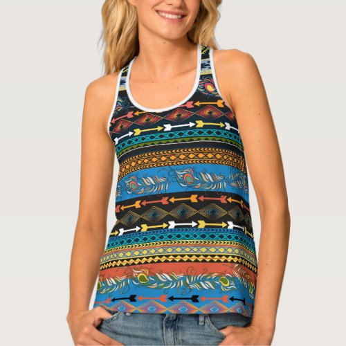 Ethnic Feathers Embroidery Boho Chic Tank Top