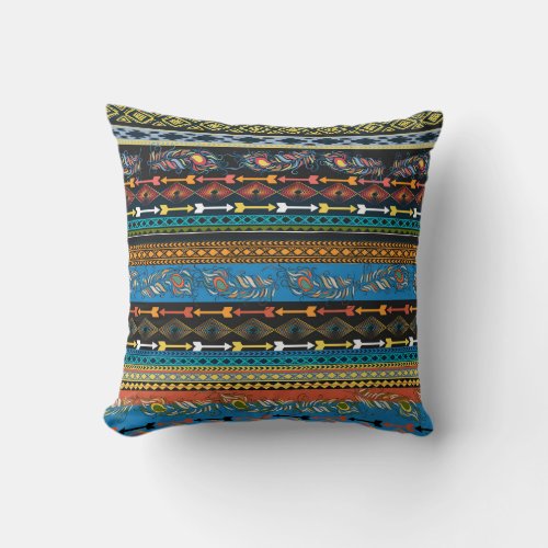 Ethnic Feathers Embroidery Boho Chic Throw Pillow