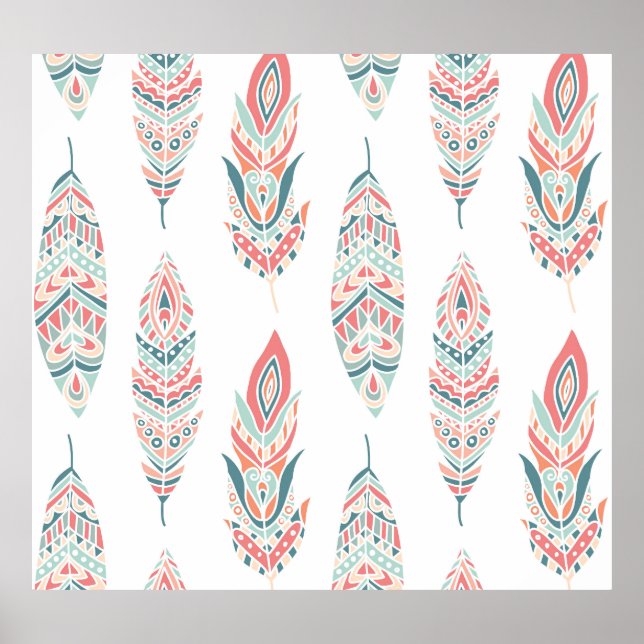 Ethnic Feathers Hand Drawn Illustration Poster (Front)