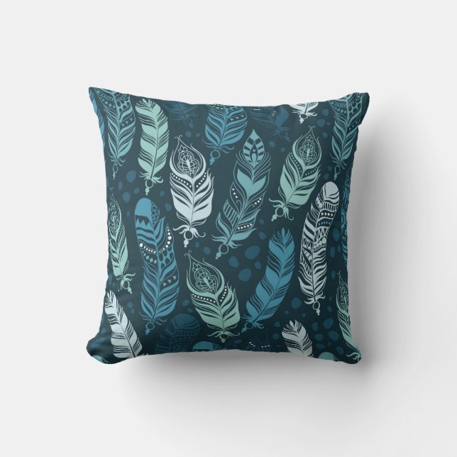 Ethnic feathers seamless pattern throw pillow (Front)
