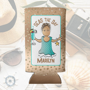 Ethnic Female Cartoon Funny Saying Cruise Blue Seltzer Can Cooler