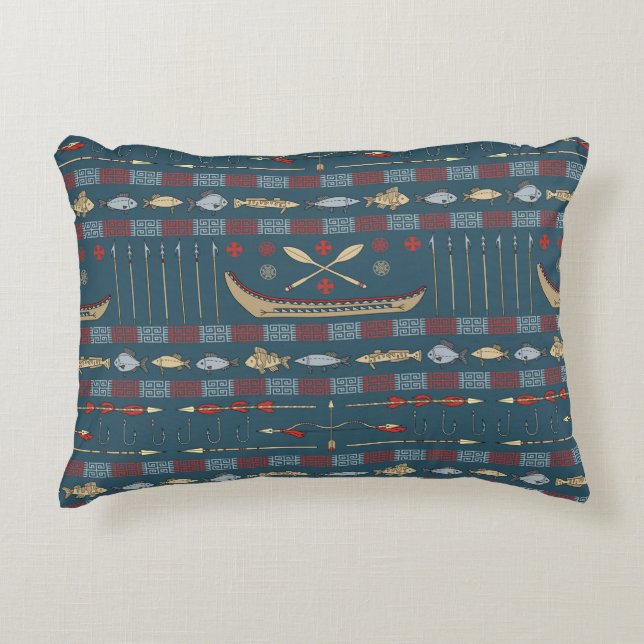 Ethnic Fishing Pattern Accent Pillow (Front)