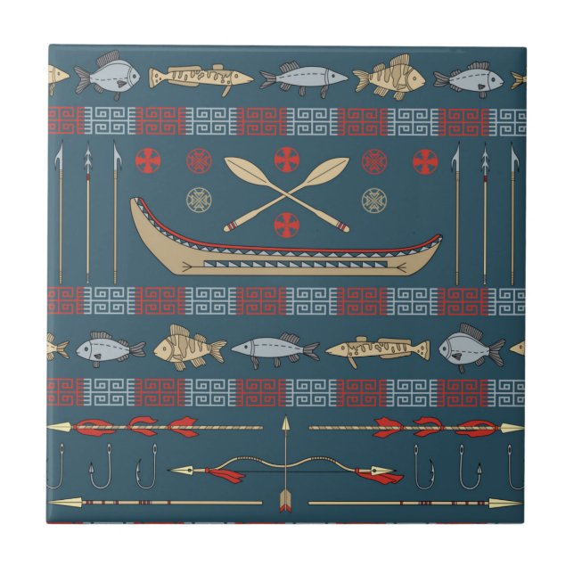 Ethnic Fishing Pattern Ceramic Tile (Front)