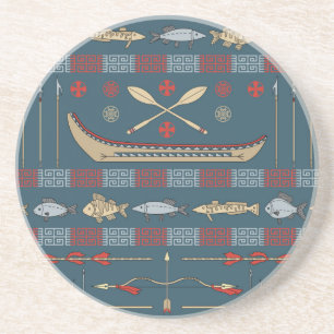 Ethnic Fishing Pattern Sandstone Coaster