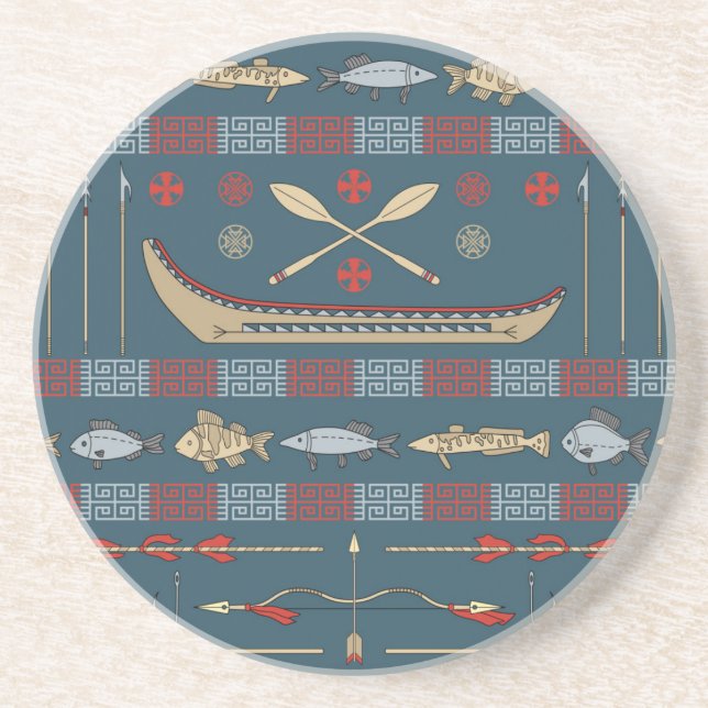 Ethnic Fishing Pattern Sandstone Coaster (Front)