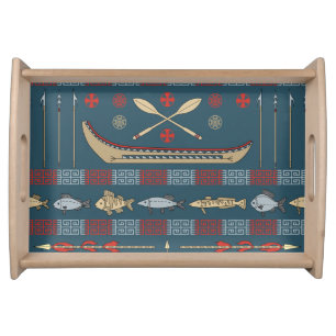 Ethnic Fishing Pattern Serving Tray