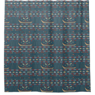 Ethnic Fishing Pattern Shower Curtain