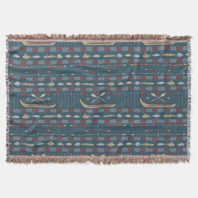 Ethnic Fishing Pattern Throw Blanket (Front)